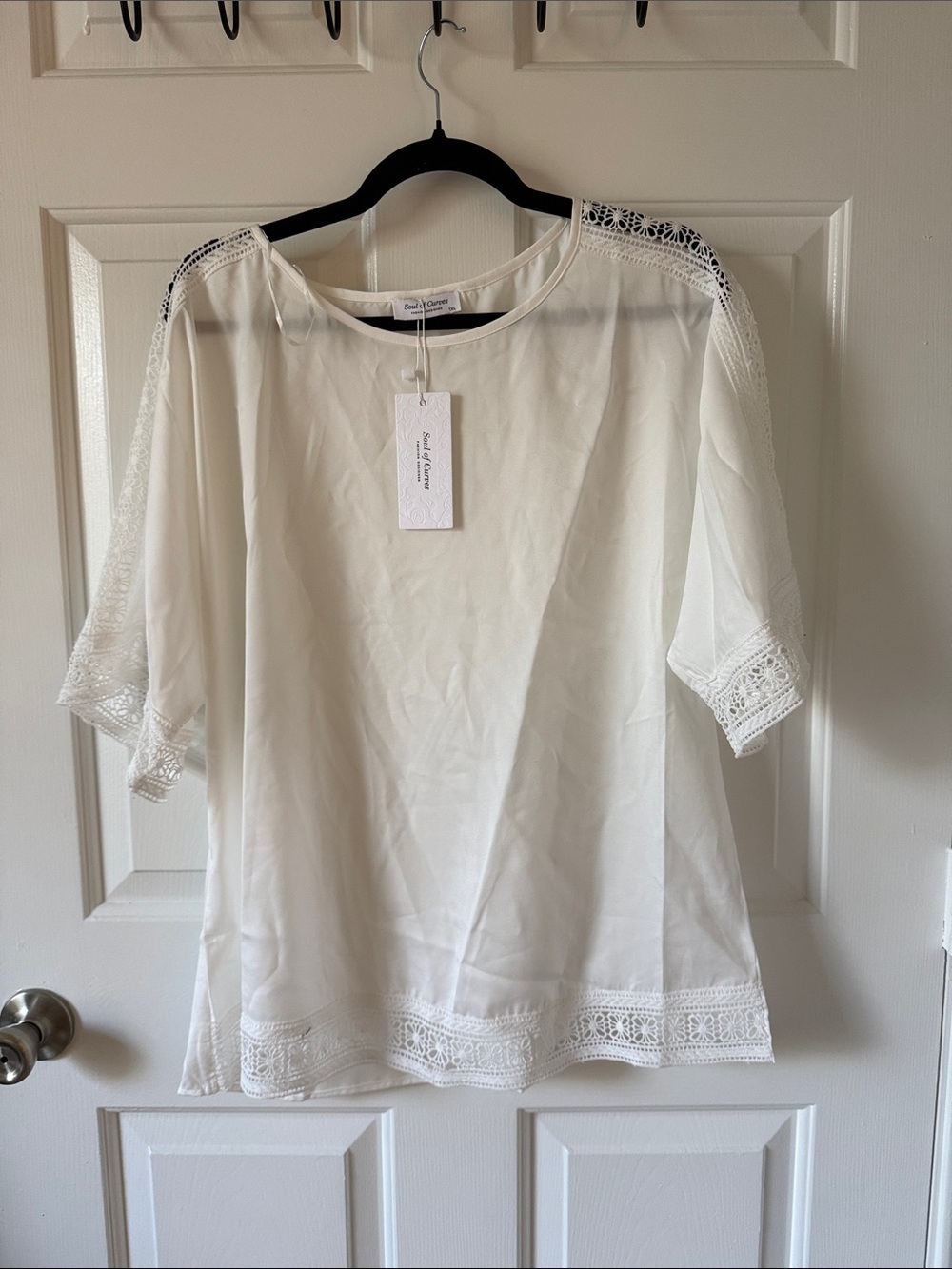 White Lace-Trim Sleeve Top